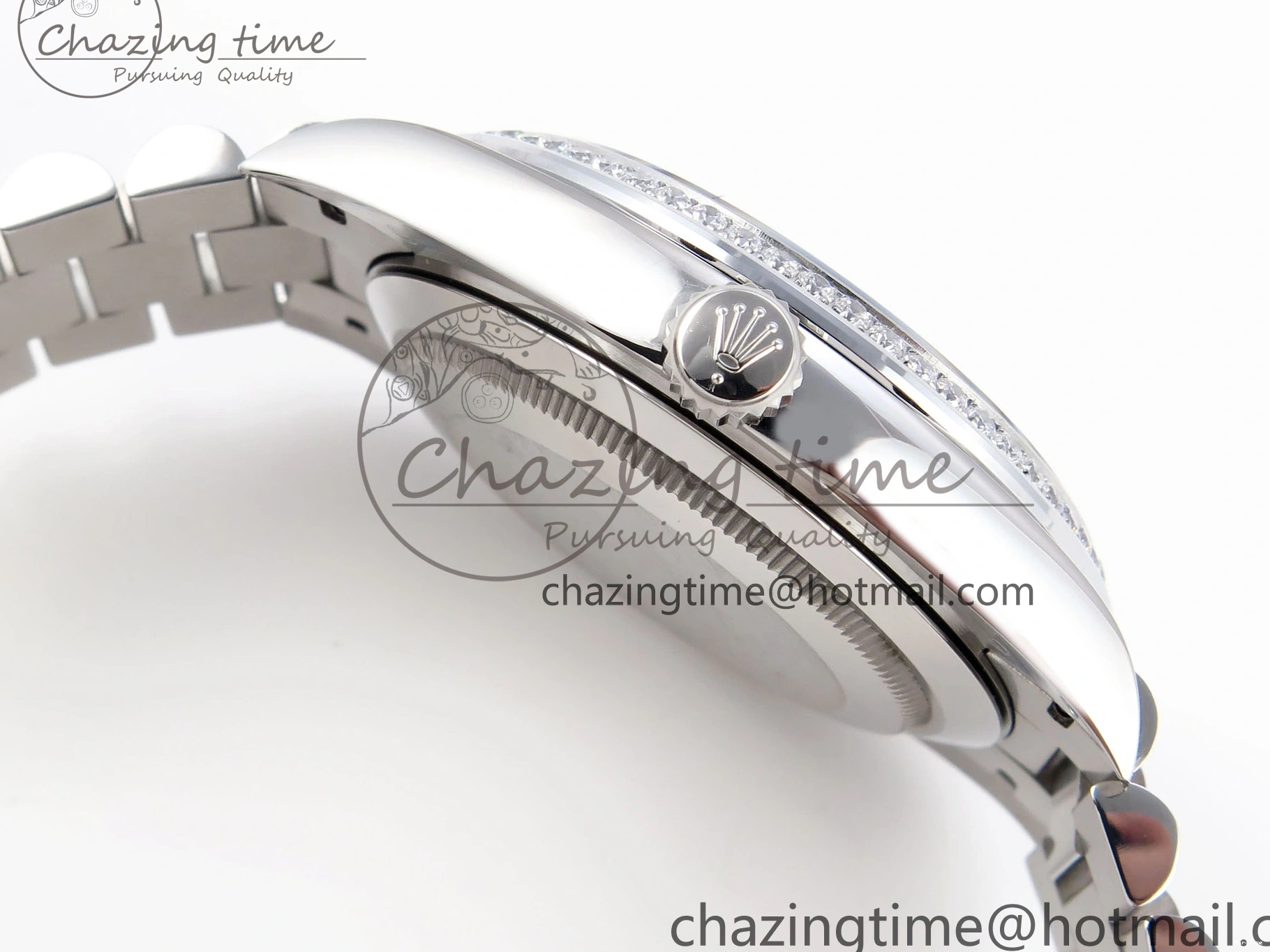 MiroTime 0426 QuickDry DayDate 40 SS GSF Gain Weight Blue Roman Dial Diamonds Bezel on President Bracelet A 1917